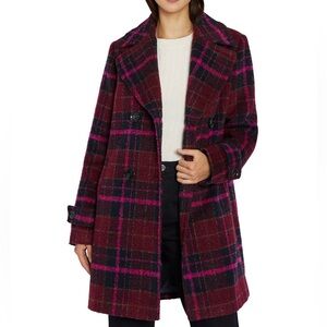 Sam Edelman Women’s Double-Breasted Plaid Coat - Mint Condition